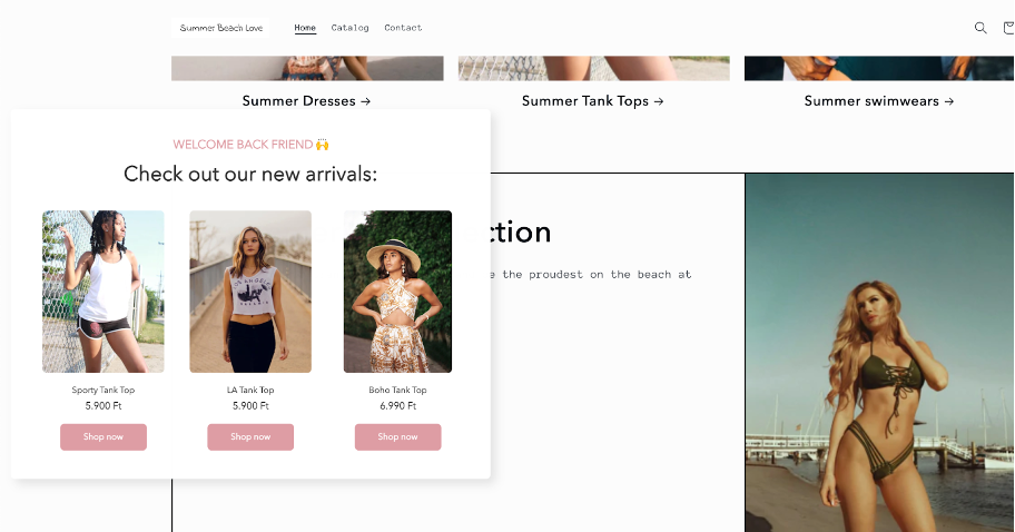 An OptiMonk campaign for personalized product recommendations