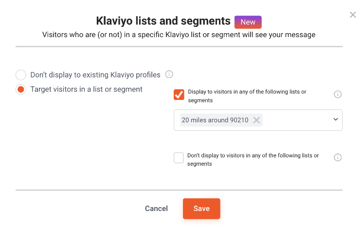 A Klaviyo list for location personalization in OpitMonk