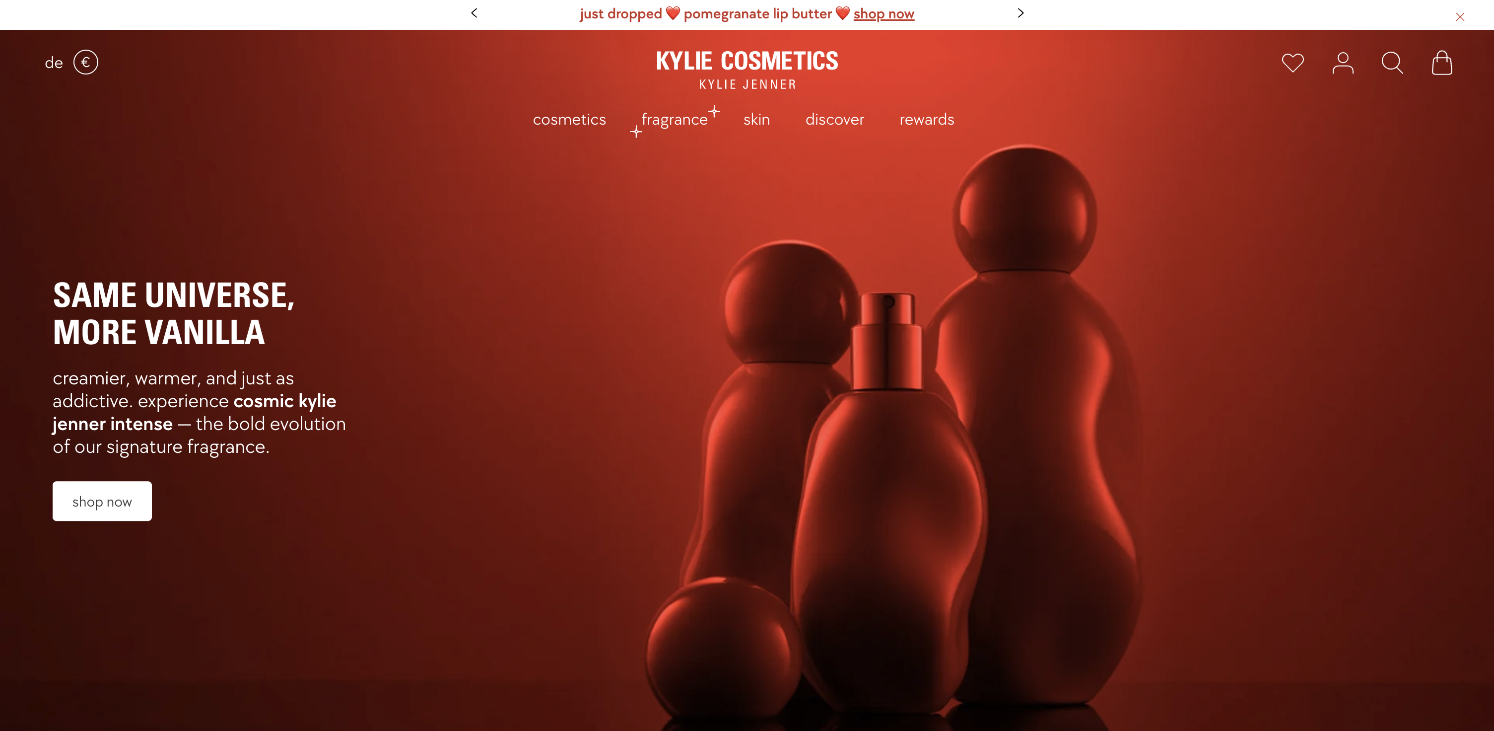 Kylie Cosmetics website announcement bar
