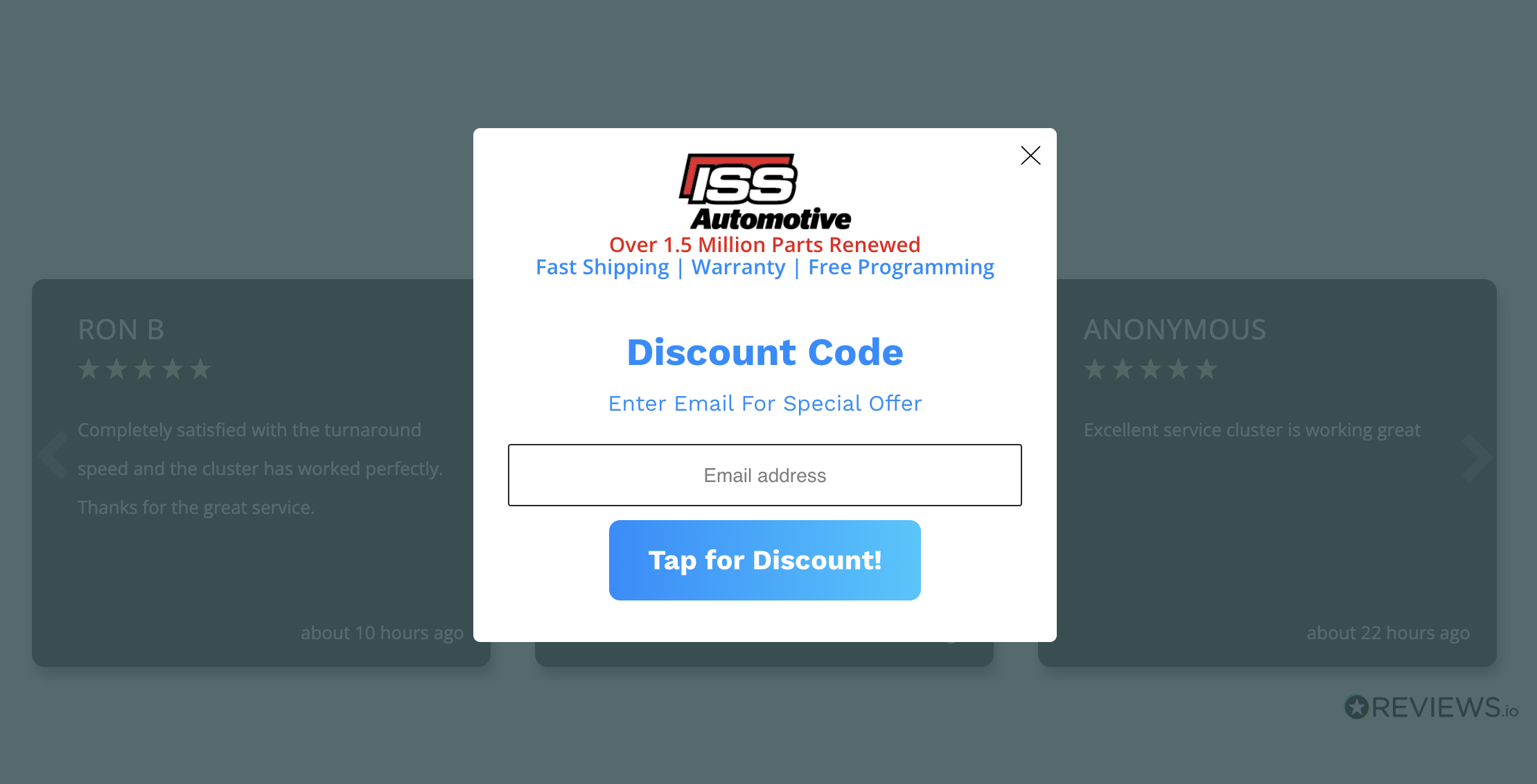 ISS automotive has a tempting information and mobile-friendly design with a "Tap for Discount" call to action.