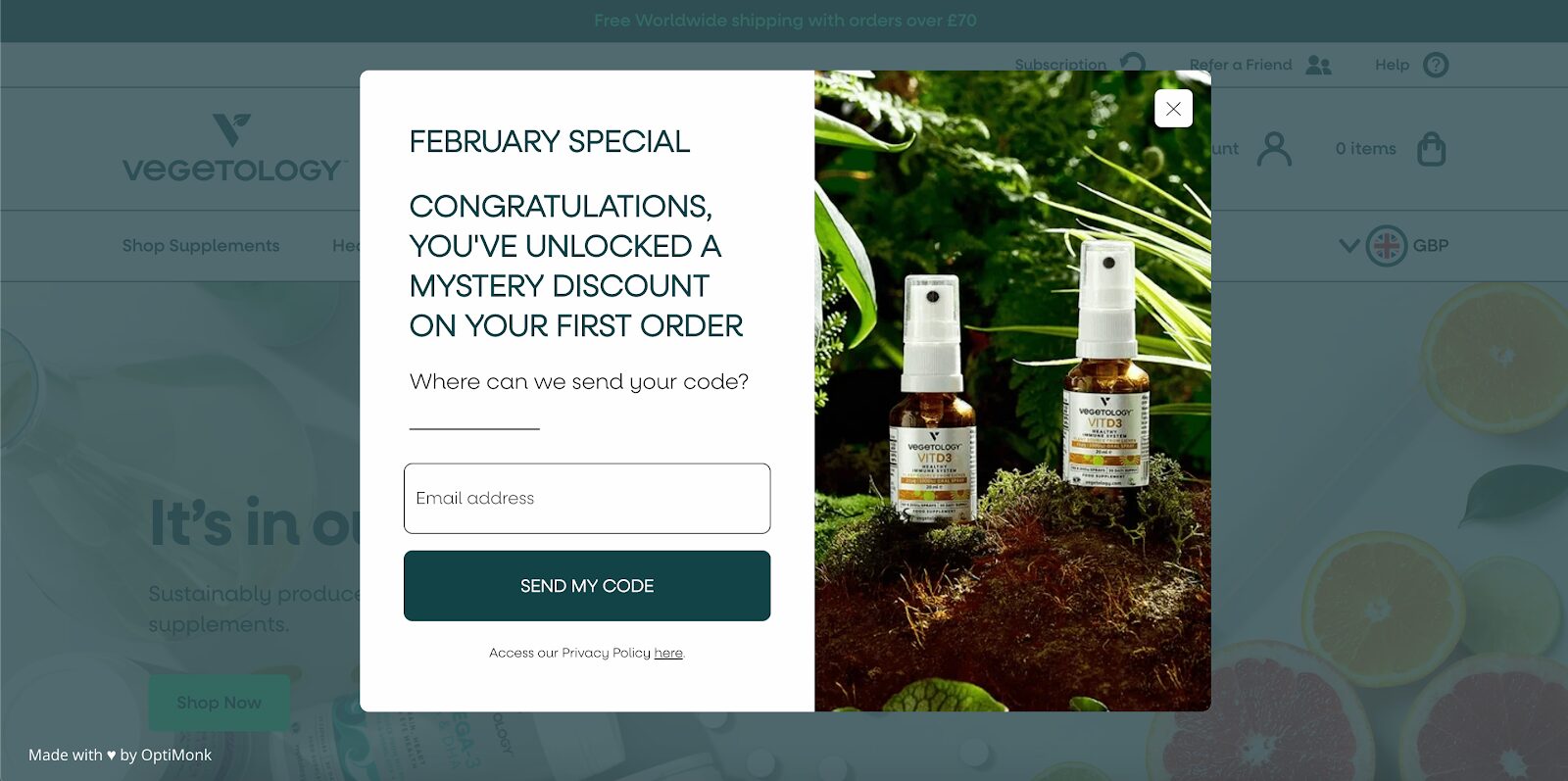 Vegetology generate leads via mystery discount.