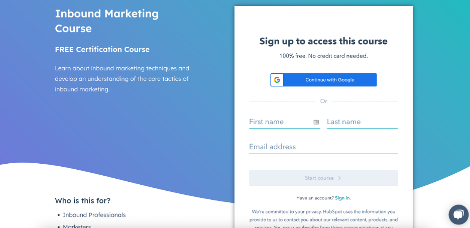 Inbound Marketing Course used for lead generation