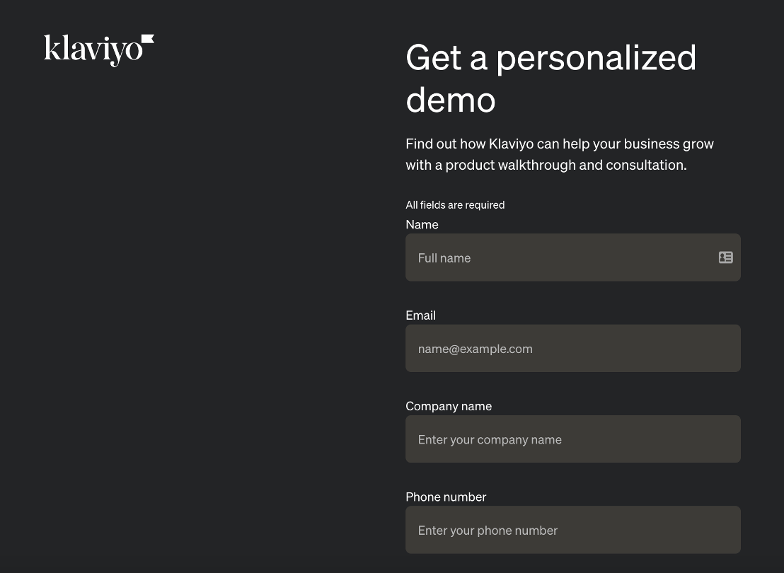Klaviyo's lead generation process includes a personalized demo