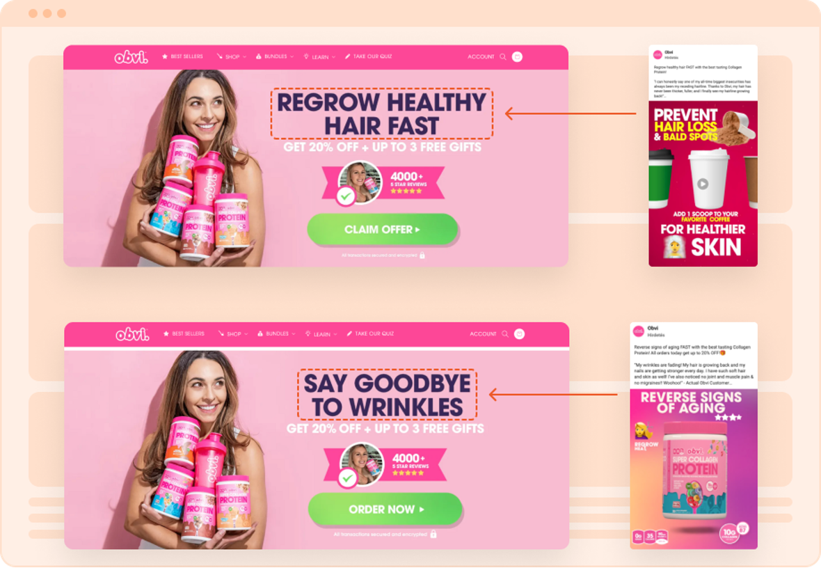 Obvi personalized landing pages