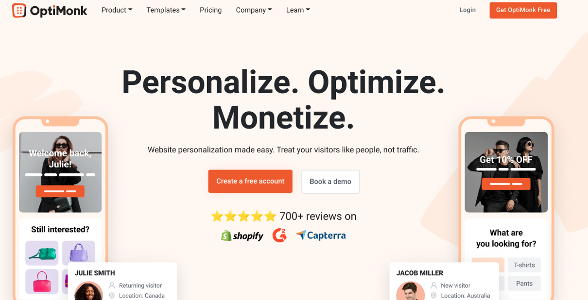 OptiMonk landing page optimization tool