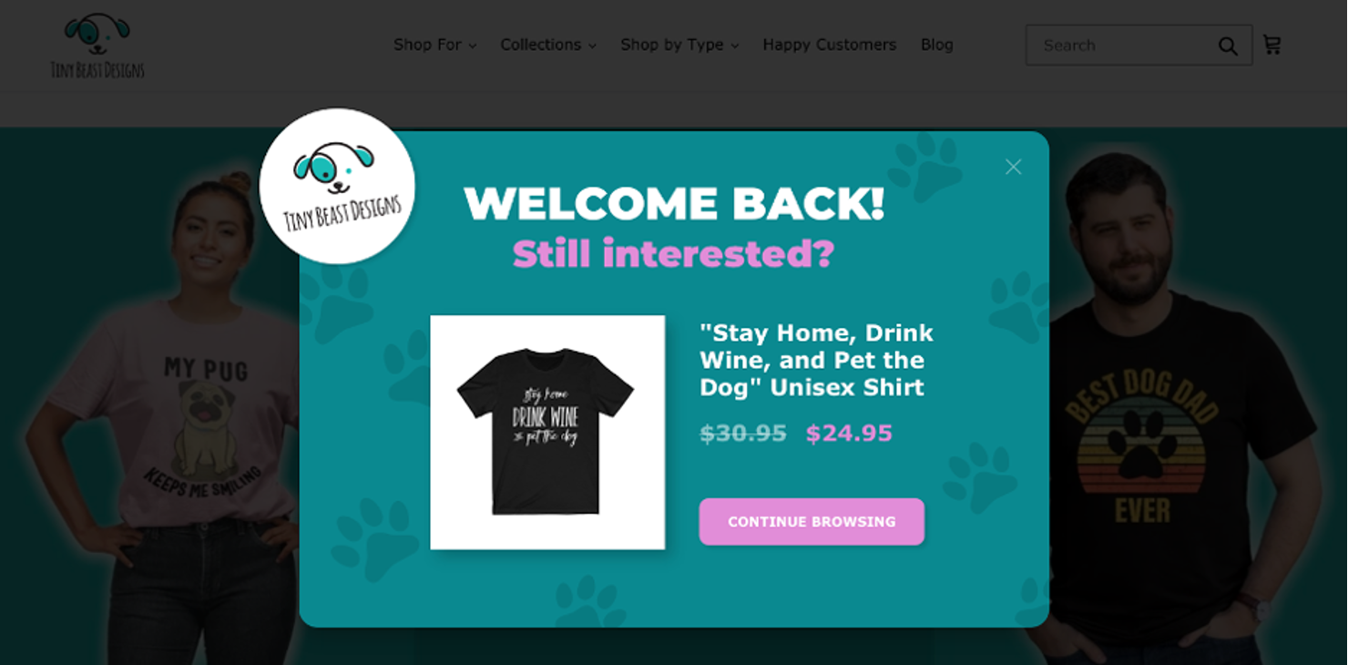 Welcome back lightbox popup example