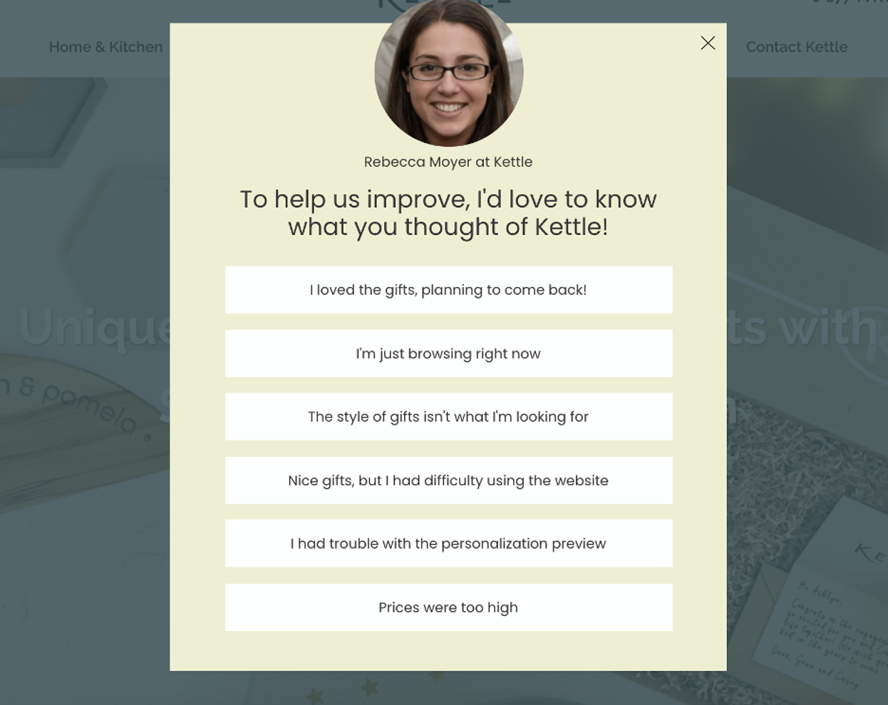 Feedback lightbox popup example
