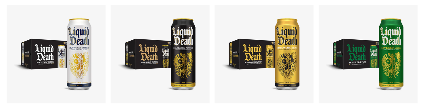 Liquid Death products and branding