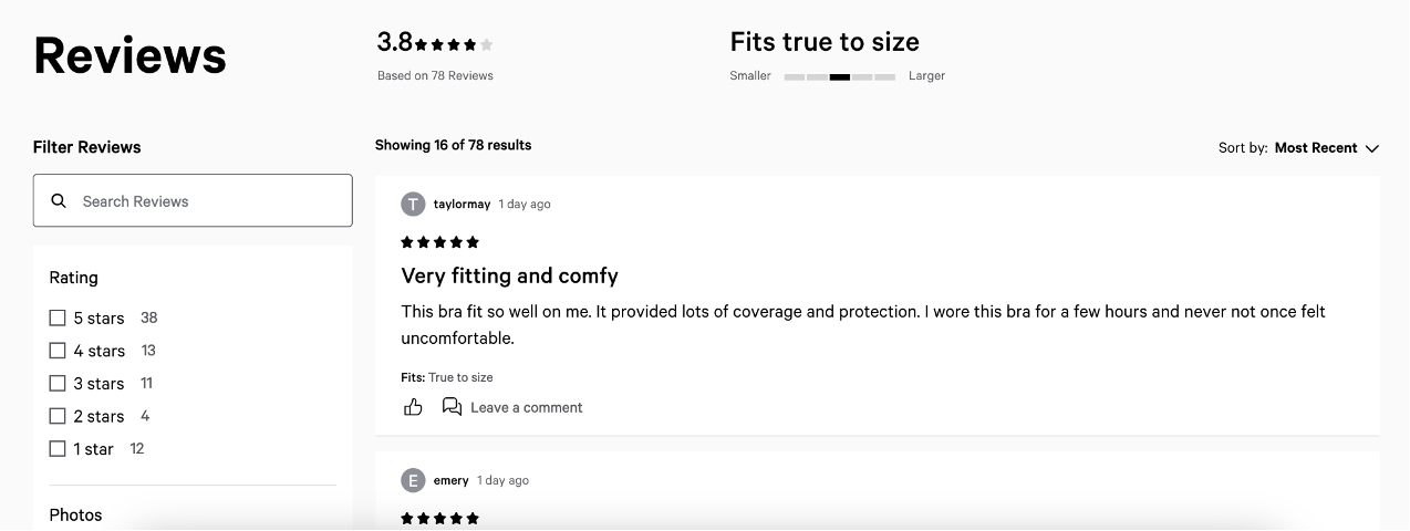 Lululemon reviews on product page