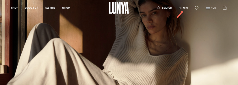 Lunya website logged-in user