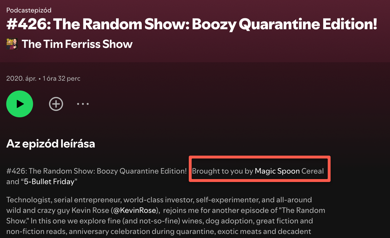 Magic Spoon sponsoring The Tim Ferriss Show