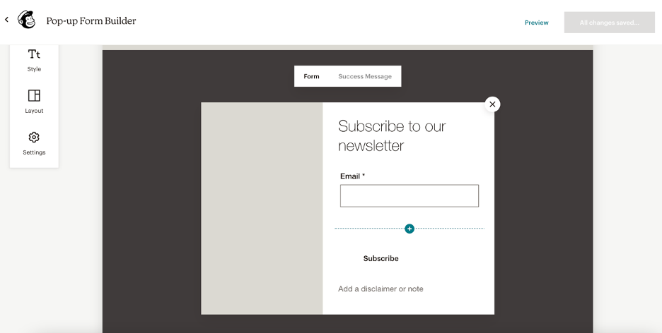 Mailchimp pop-up form builder