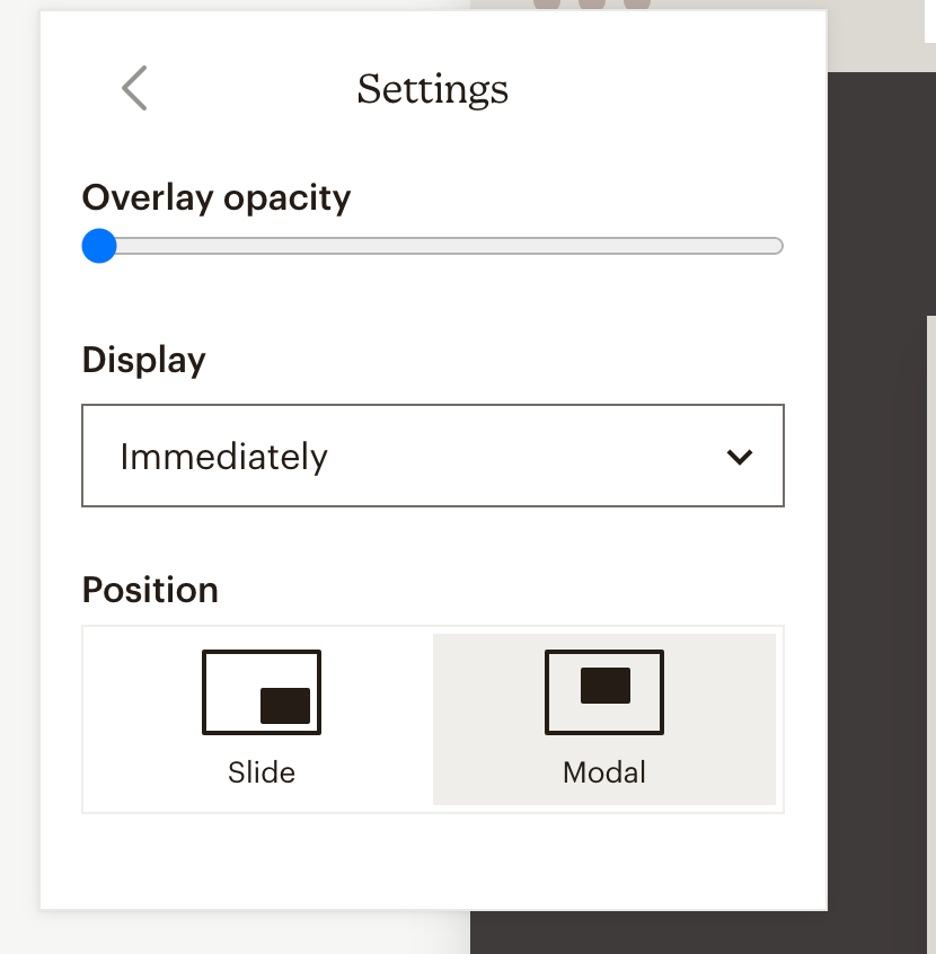 Pop-up form display options in Mailchimp