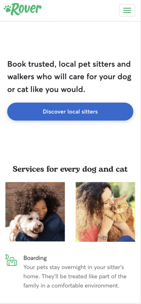 Rover mobile landing page example