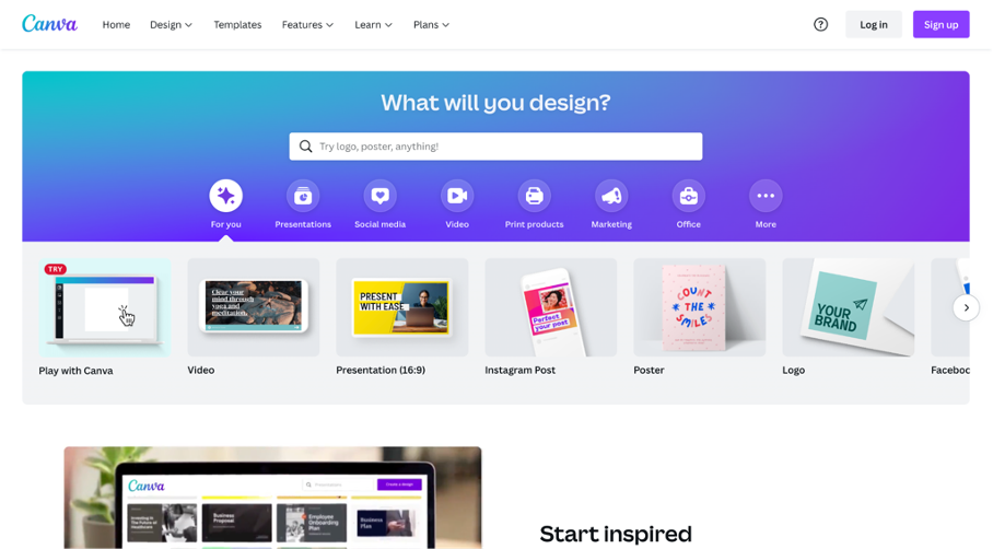 desktop landing page example from Canva