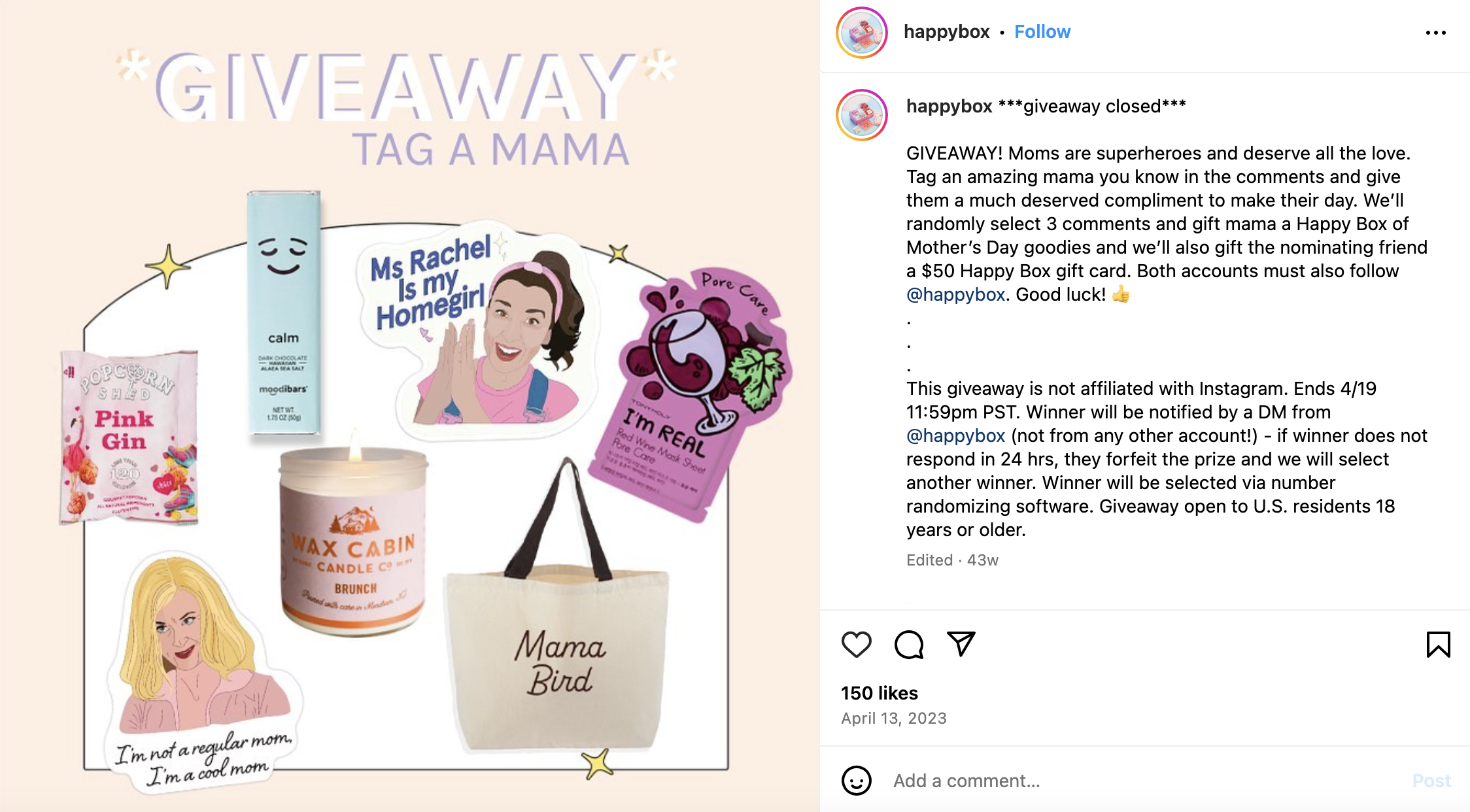 A Mother's Day giveaway can increase the number of social media followers