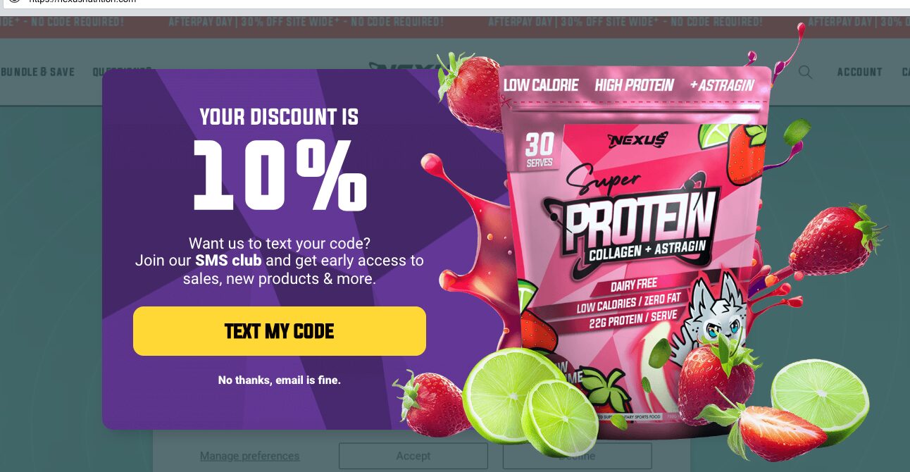 Nexus Nutrition discount popup