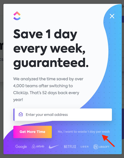 Clickup notification popup example