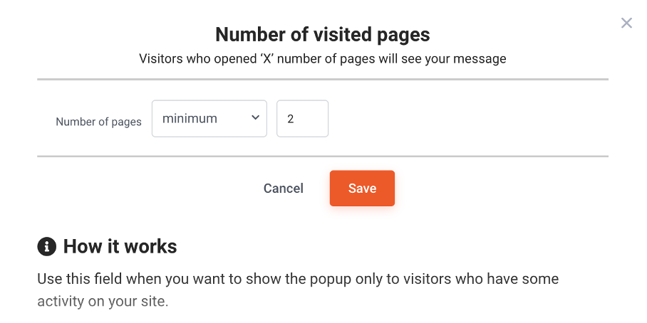 OptiMonk pop-up timing option: number of visited pages