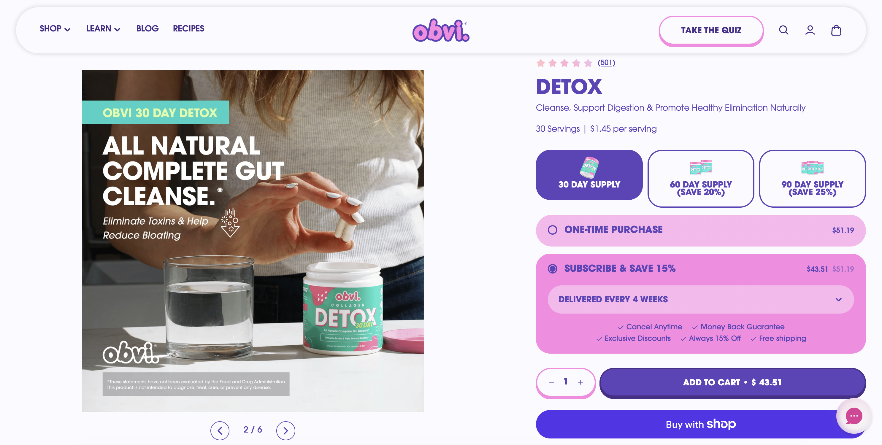 Obvi product page image