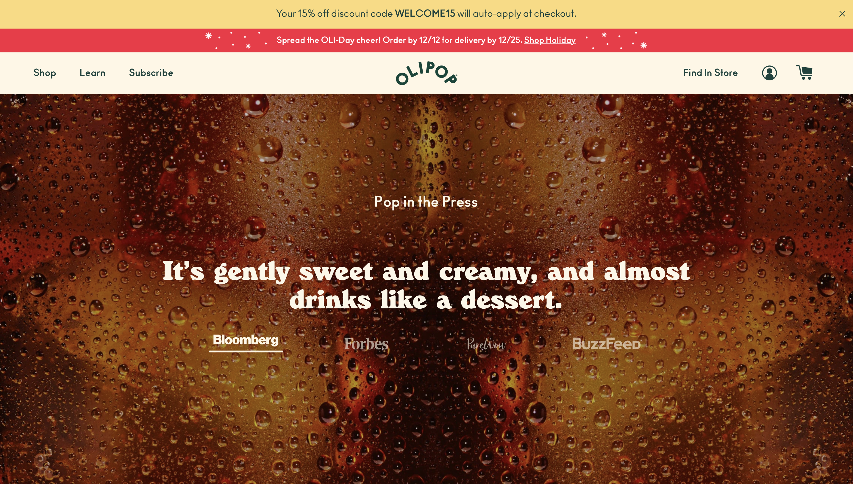 Olipop displays mentions in publications on its website.