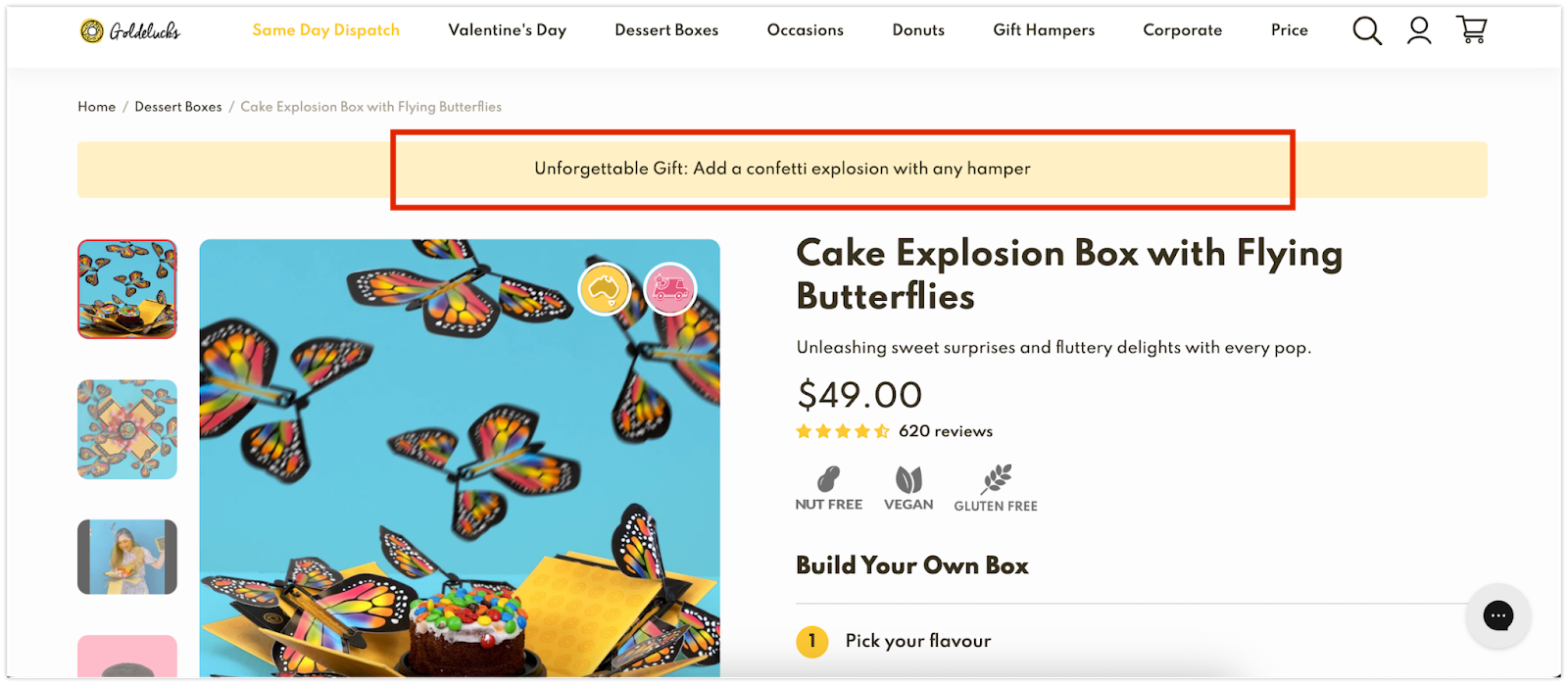 Goldelucks implemented a Dynamic Content website bar on their product pages to convey more information.