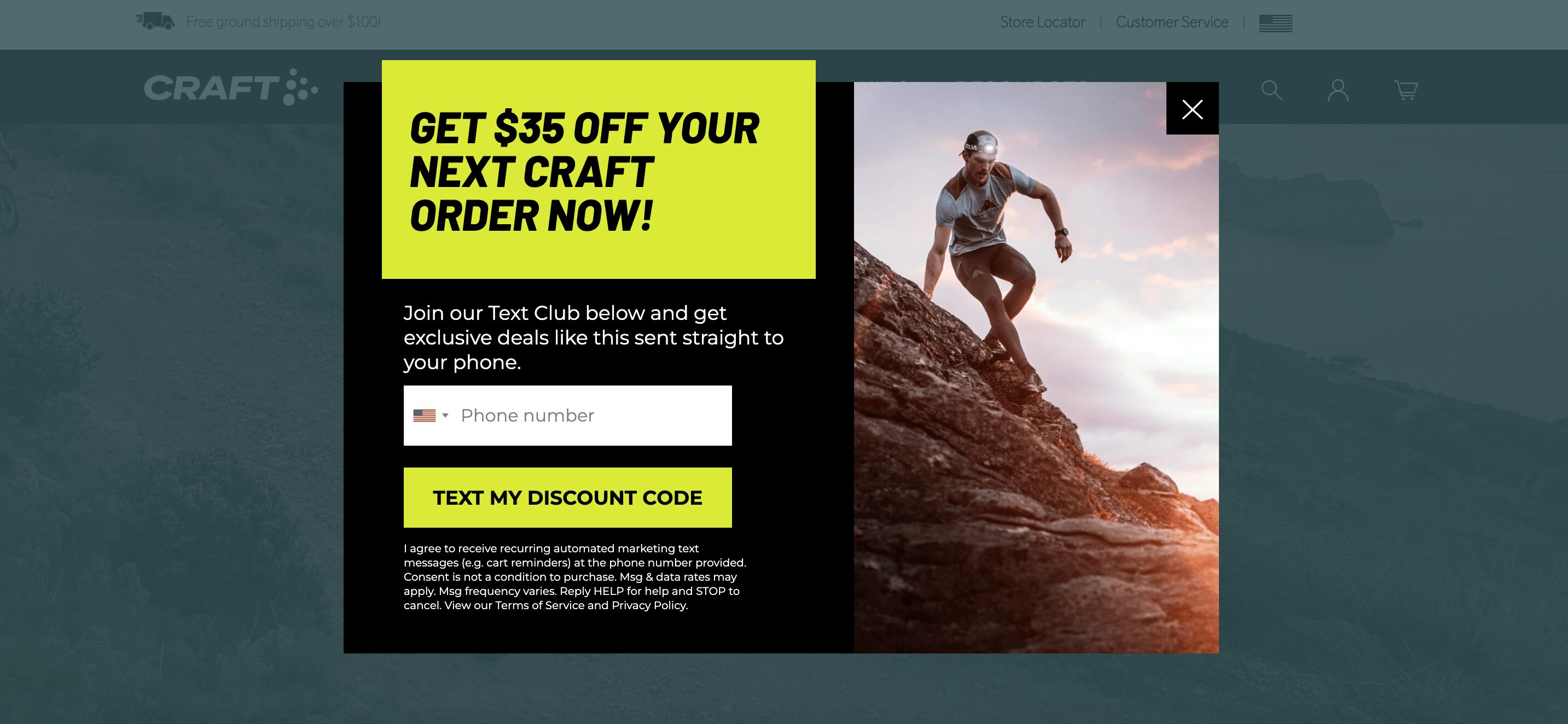 Craft Sportswear NA offered their email subscribers as returning visitors a $35 discount for joining their email list.