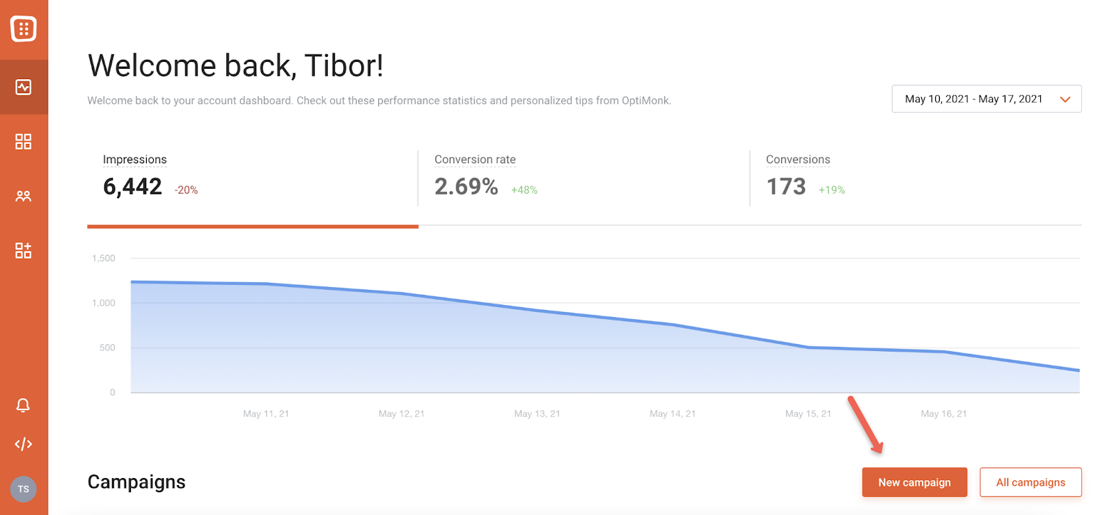 Exit Intent Popup Examples, Tips & Strategies: The Ultimate Guide optimonk dashboard - Exit Intent Popup Examples, Tips & Strategies: The Ultimate Guide