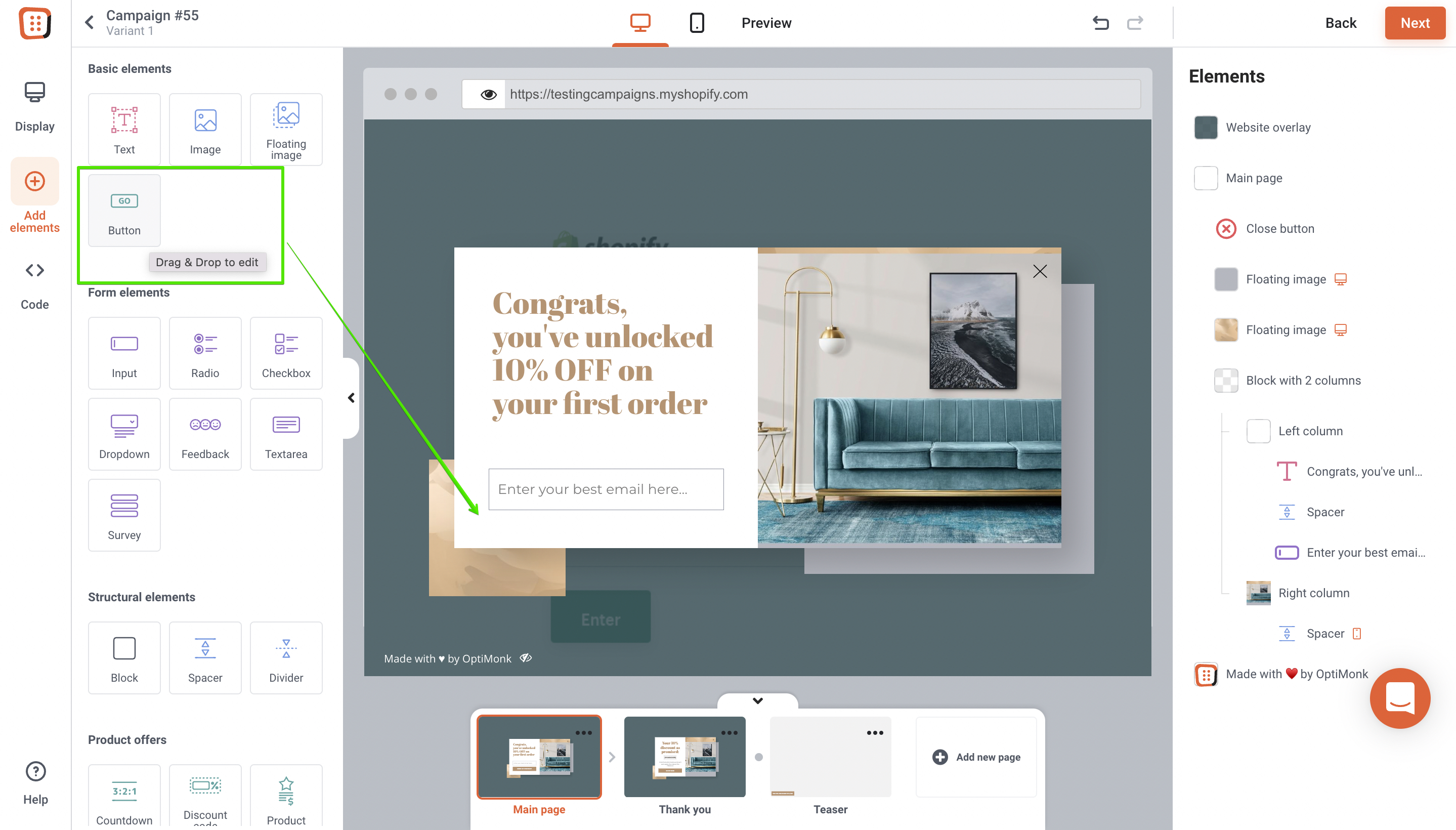 OptiMonk's user-friendly editor