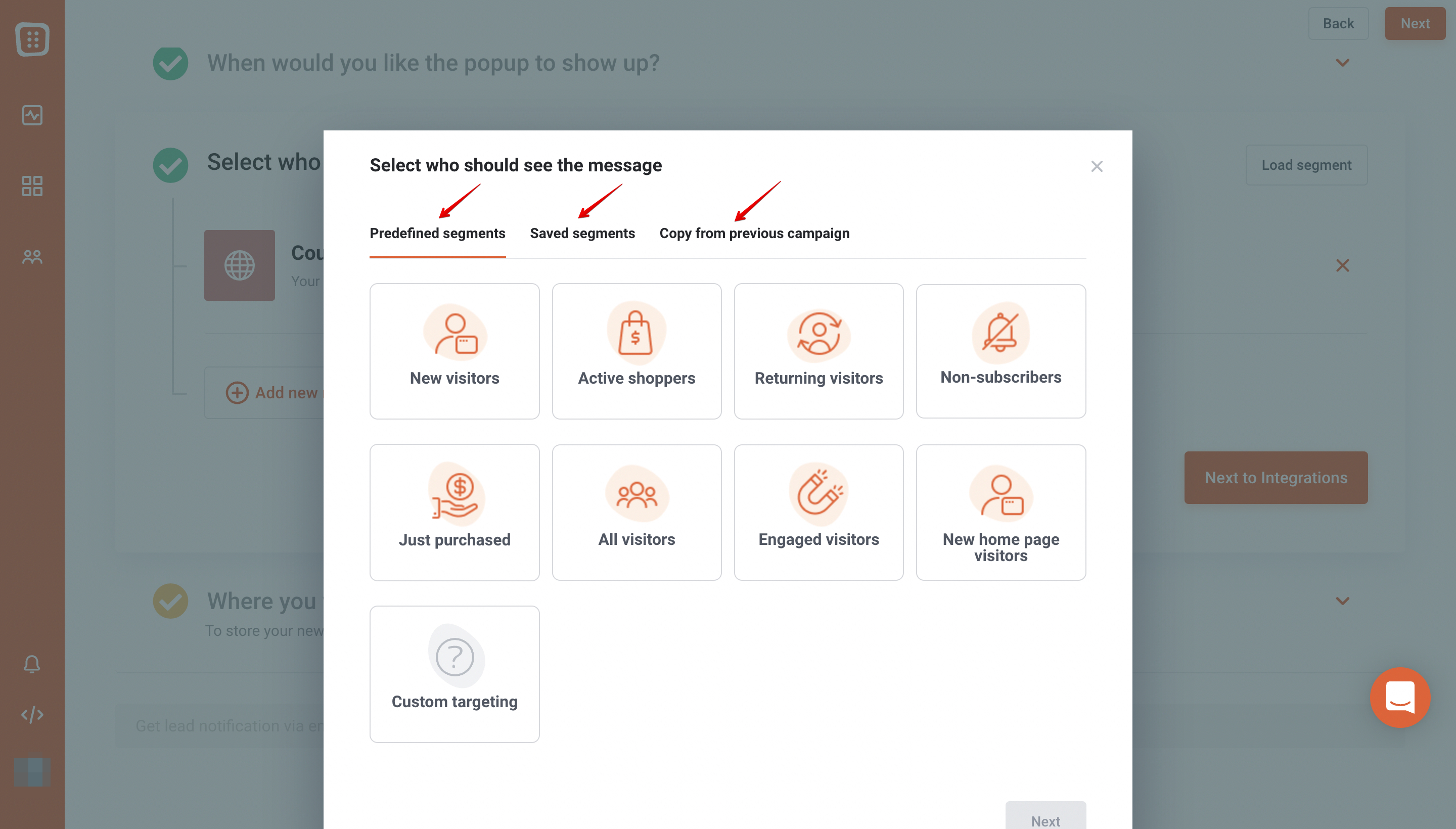OptiMonk segments of users