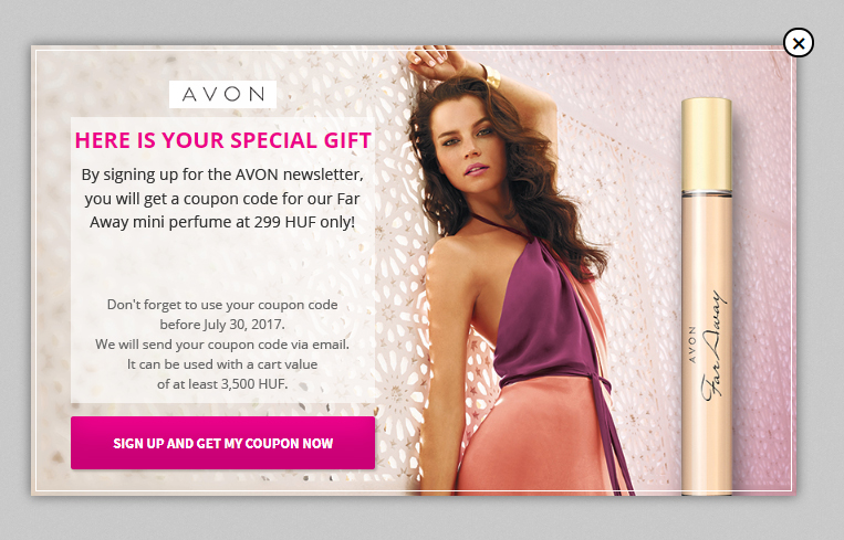 Avon newsletter list building popup