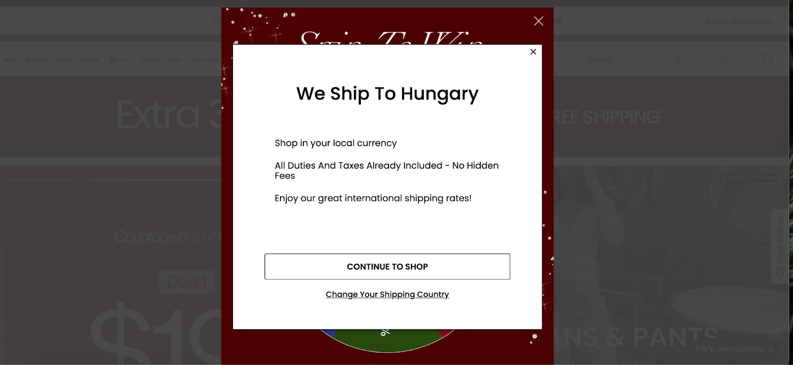 Shipping information from Pacsun