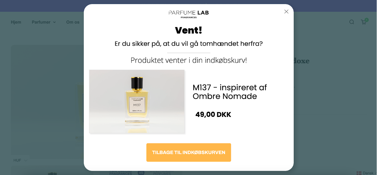 Parfume Lab product recommendation popup