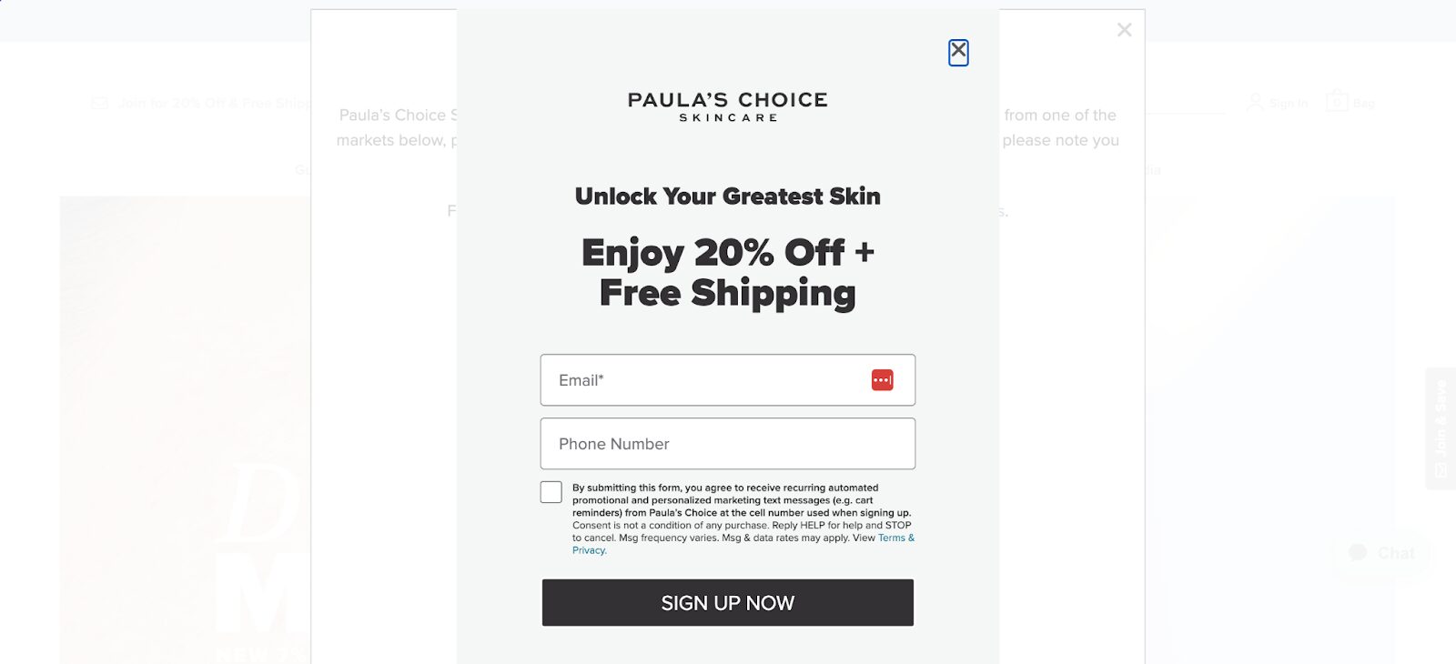 Welcome popup