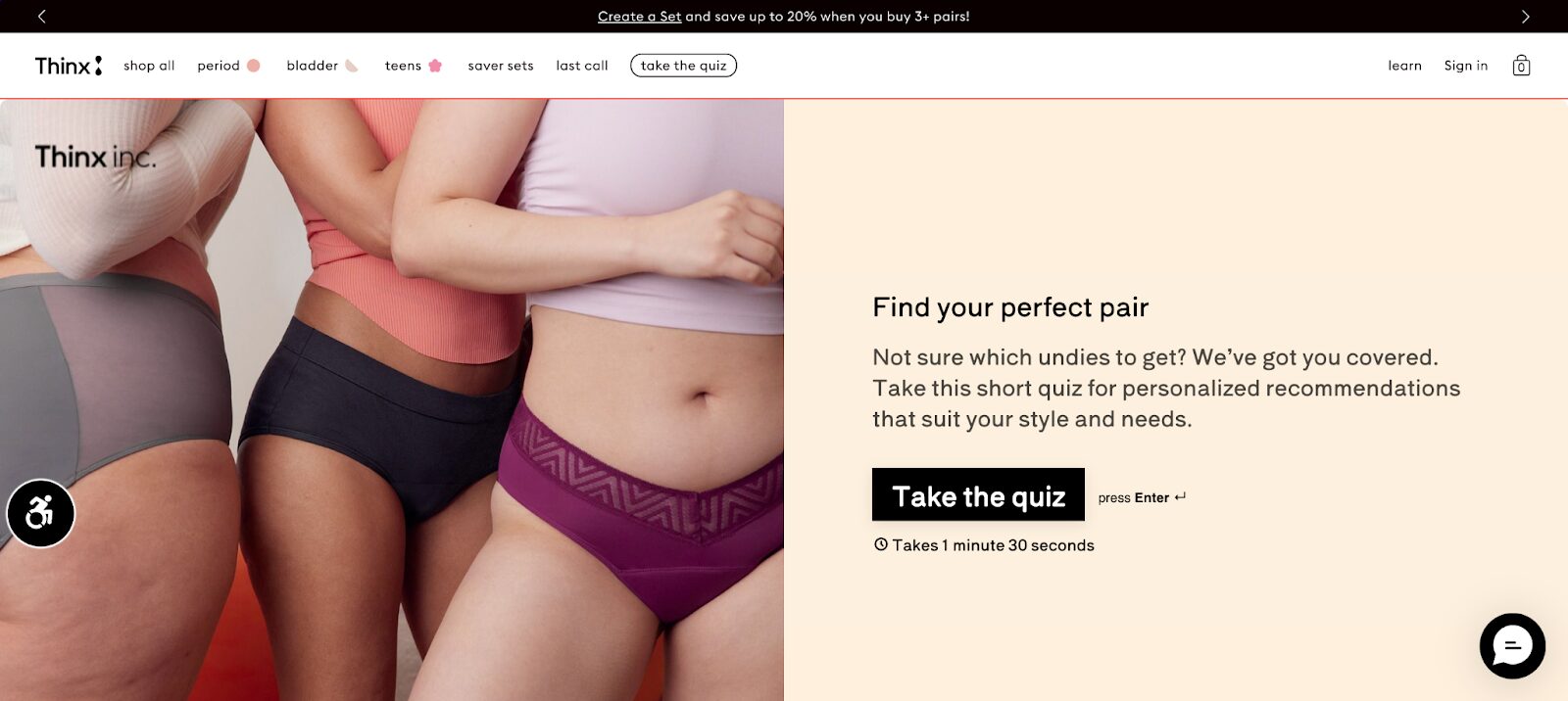 Thinx provides personalized experience with quiz