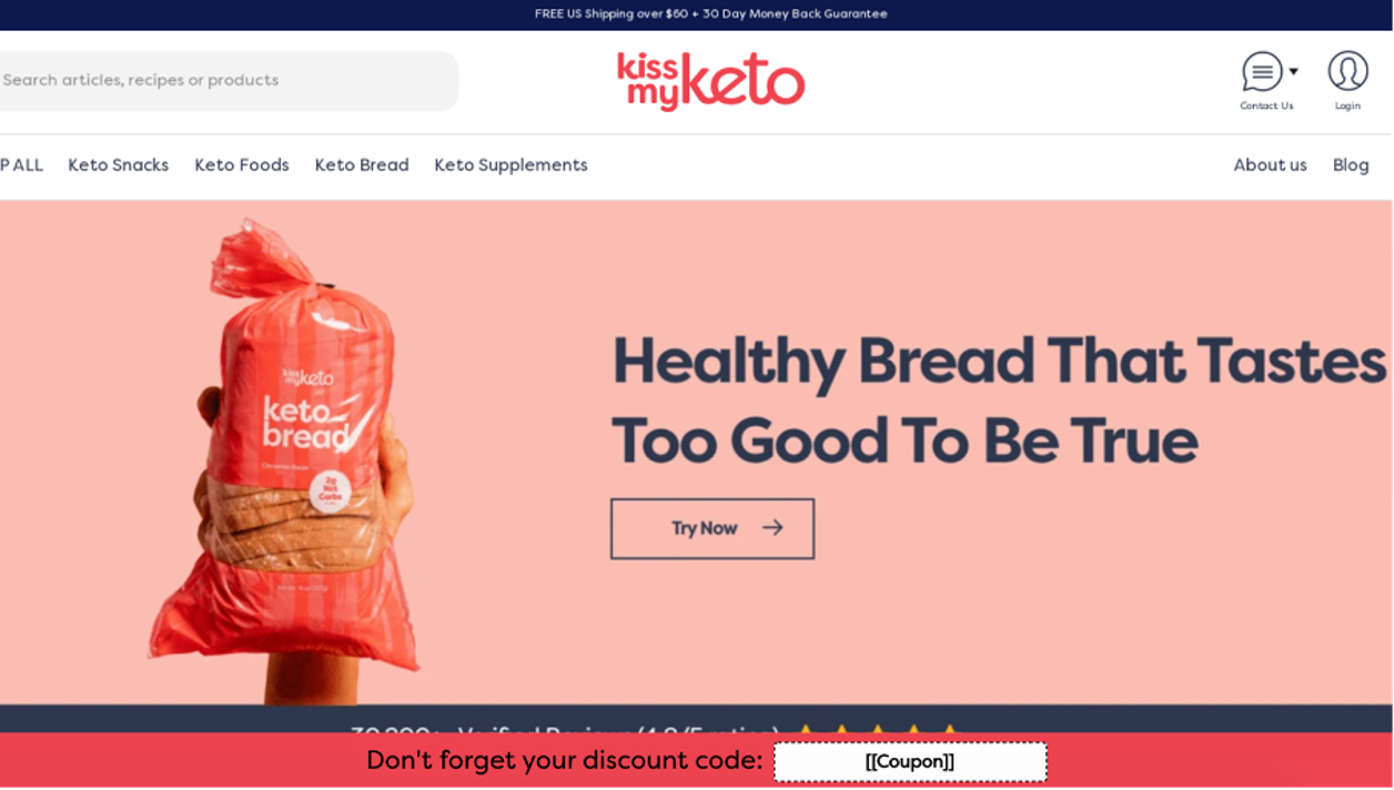 Kiss My Keto provides a personalized shopping experience with a reminder bar