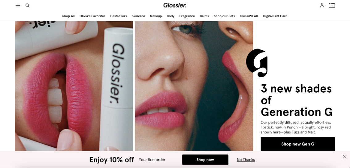 Glossier website personalization