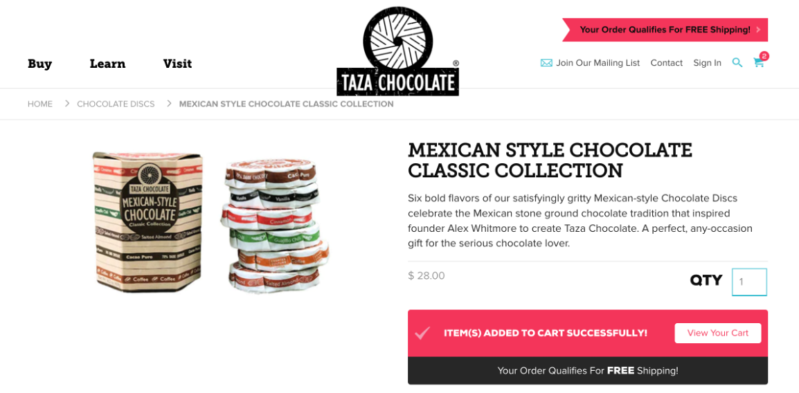 Taza Chocolate ecommerce personalization example