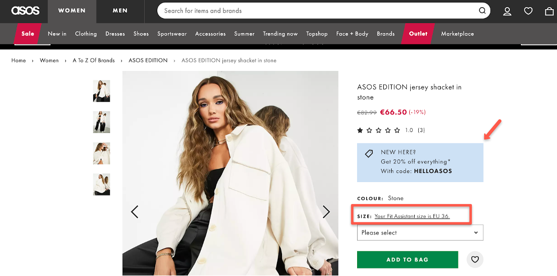 ASOS ecommerce personalization example