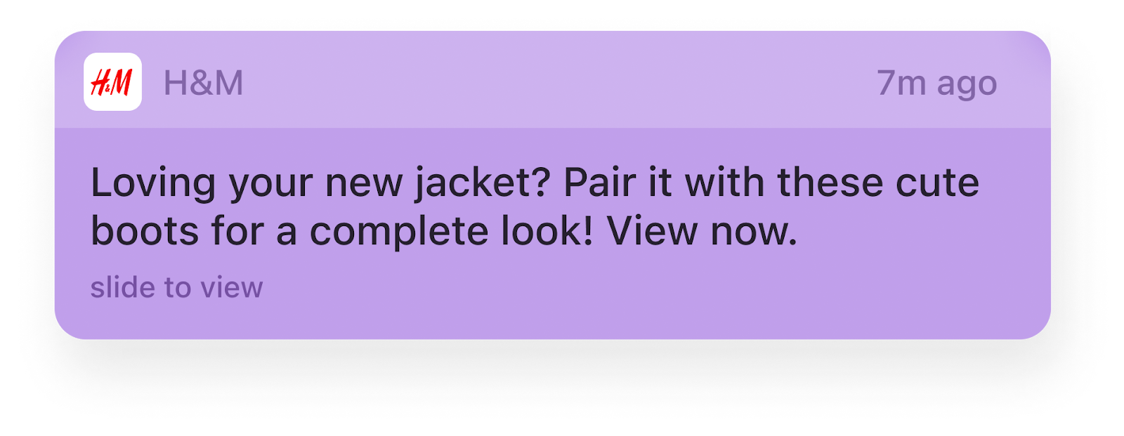 The ecommerce app H&M showing personalized push notification