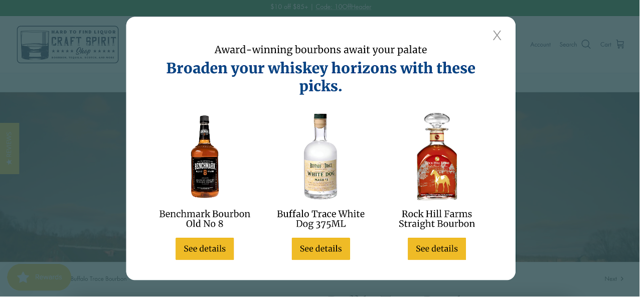 Craft Spirit Shop personalized recommendation popup