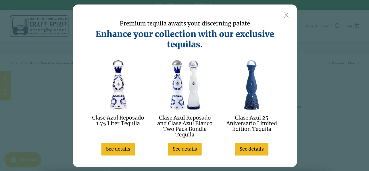Craft Spirit Shop personalized recommendation popup