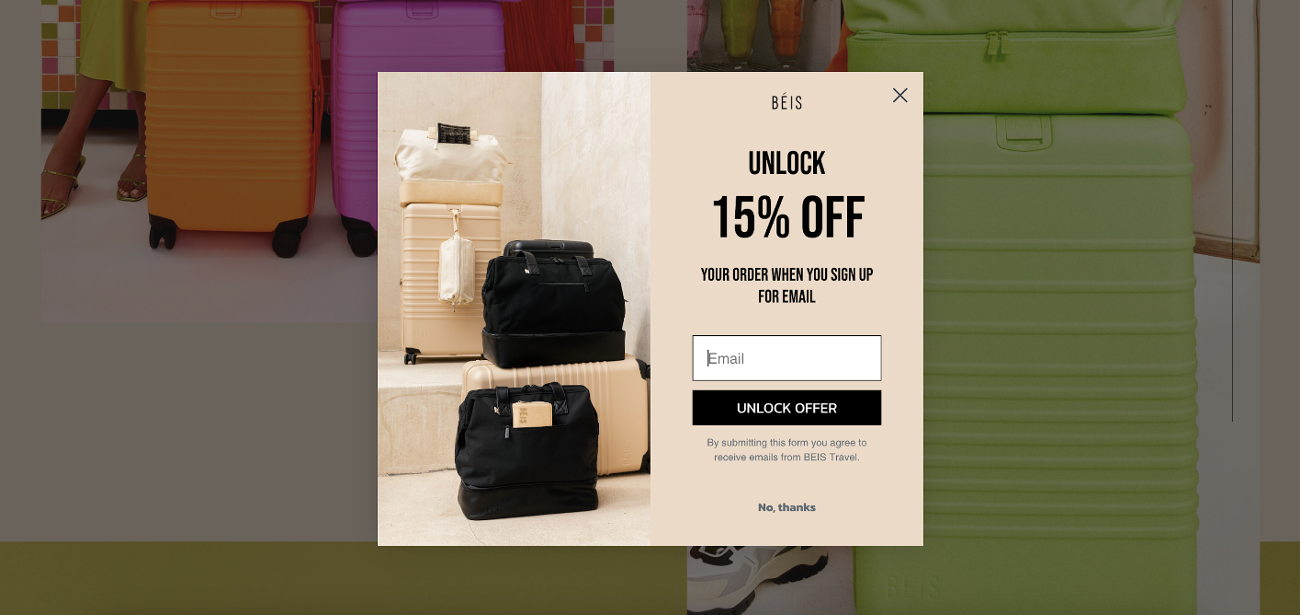 Beis Travel pop-up building an email marketing list
