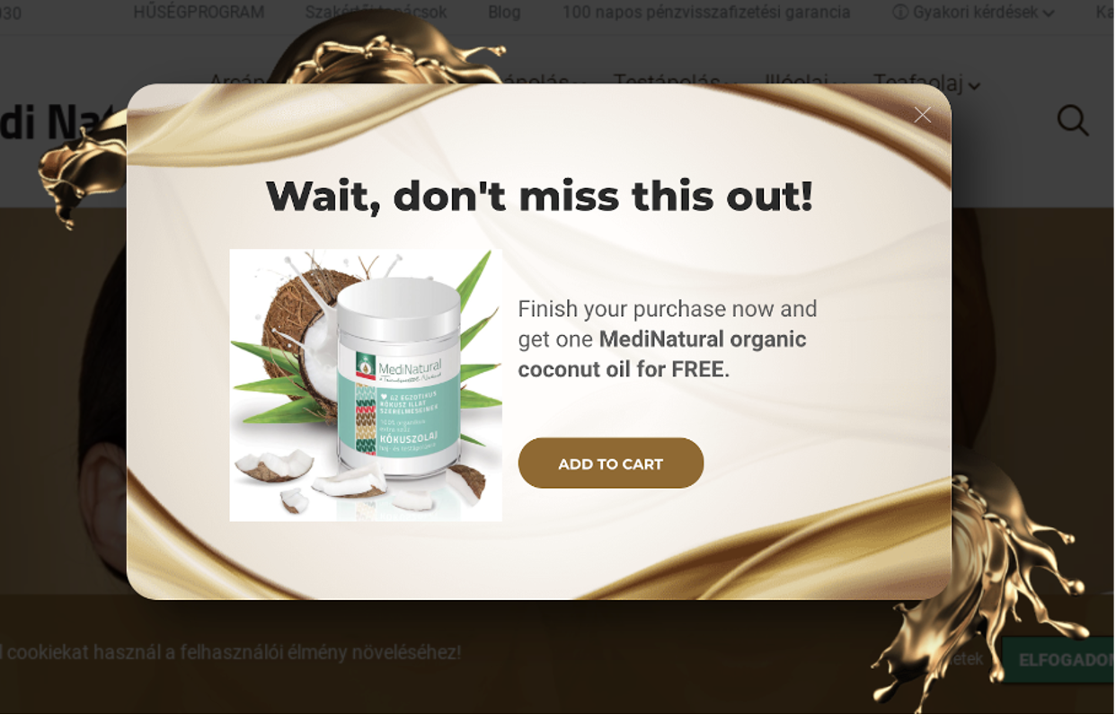 Pop-up offering a free gift to increase conversions