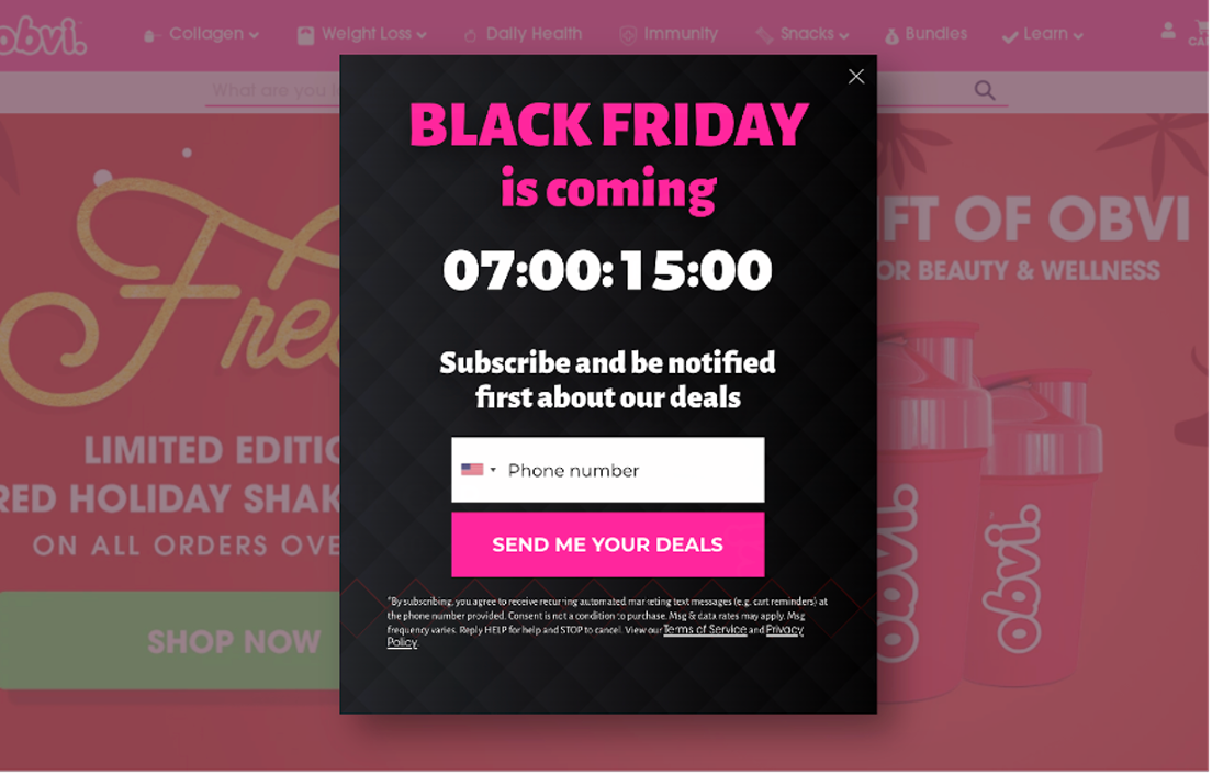 Obvi pop-up with countdown timer