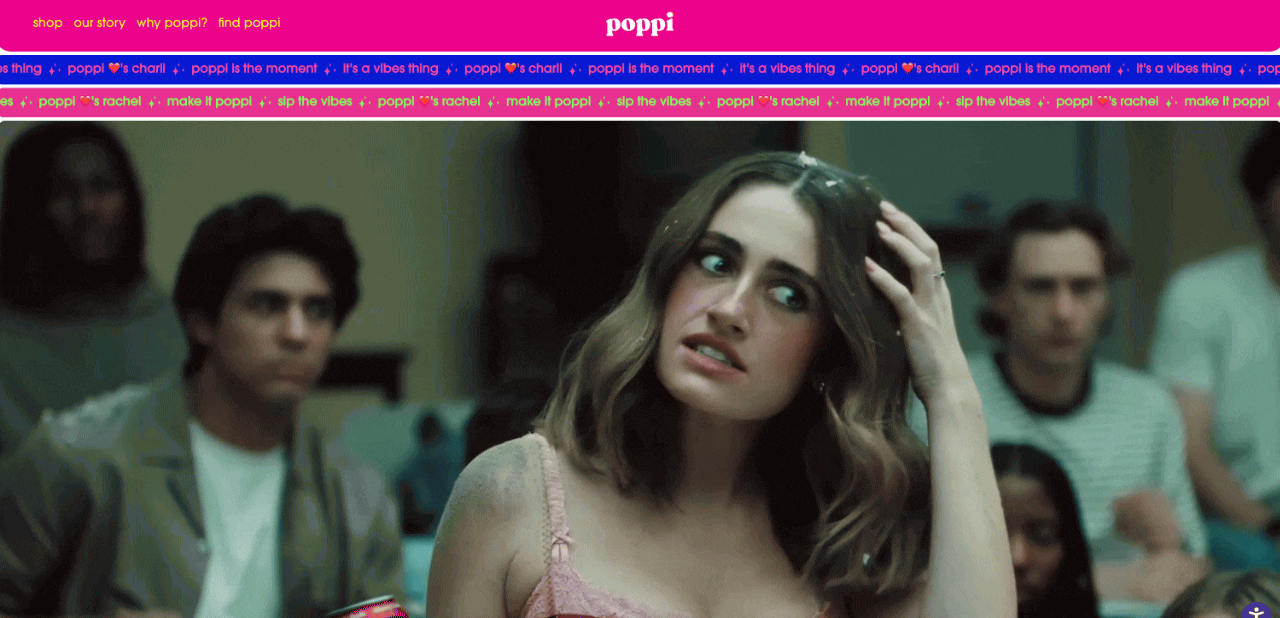 Poppi's homepage instantly grabs attention