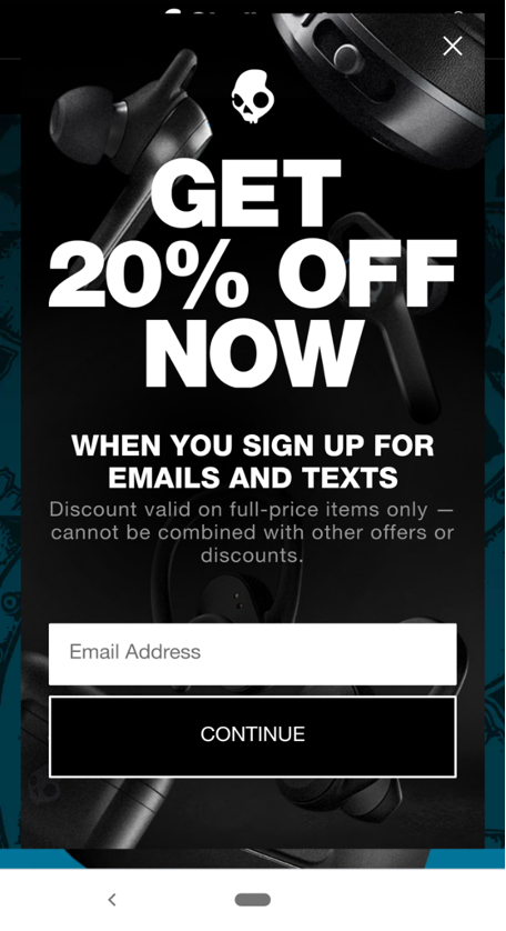 Skullcandy mobile popup example