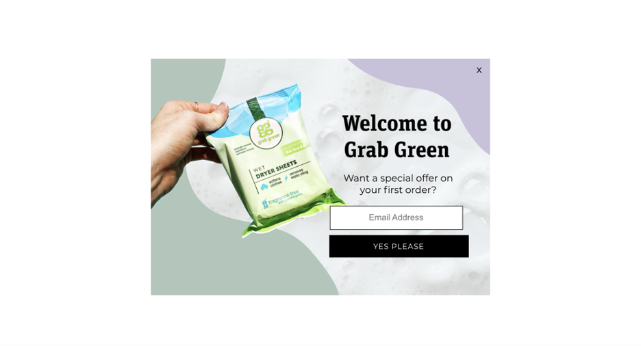 An entry popup example from Grab Green Home