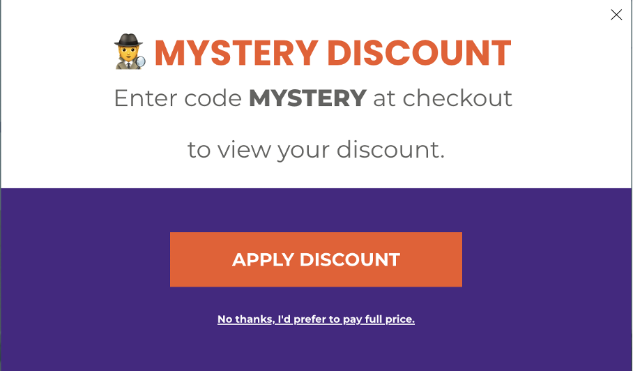 Popup offering a mystery discount