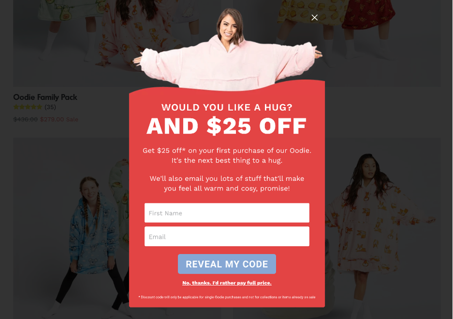 A popup offering $25 off